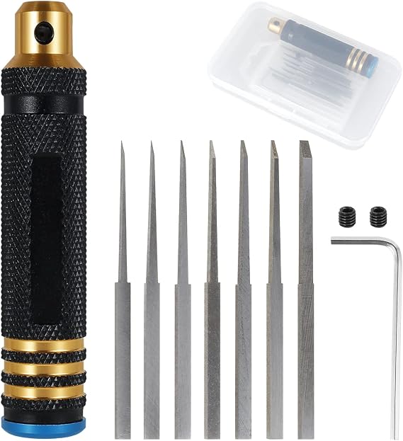 Model Scriber Chisel Set, Model Scriber Resin Line Tool with 0.1/0.2/0.4/0.6/0.8/1.0/2.0mm Blades, Ergonomic Model Making Tools for Carving Engraving Cutting