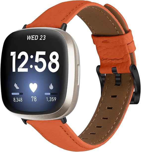 Fitbit Versa 4/Sense 2対応レザーストラップ、調節可能なブラックバックルカジュアルフィットネススポーツバンド Fitbit Versa 3/Sense レディース メンズ