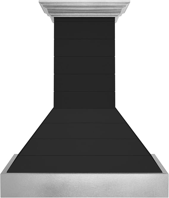 ZLINE 30 in. Wooden Wall Mount Range Hood in Rustic Shiplap Black Finish with Stainless Steel Accents (365CC-30)