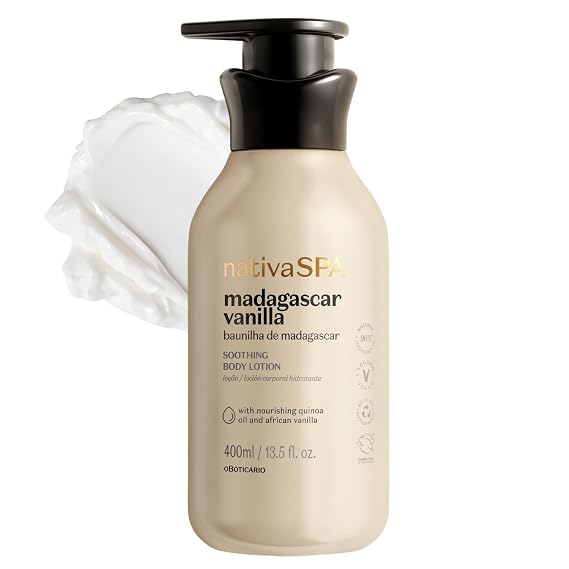 Nativa SPA by O Boticario, Madagascar Vanilla Moisturizing Body Lotion, Fragranced Skin Moisturizer with Purified Quinoa Drops, 13.5 Ounce