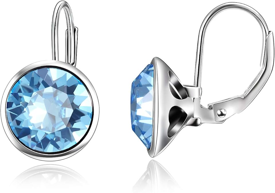 AOBOCO Sterling Silver Bella Earrings Embellished with Crystals from Austria, Hypoallergenic Pierced Leverback Cushion Cut Earrings, Fine Jewelry Gifts for Women