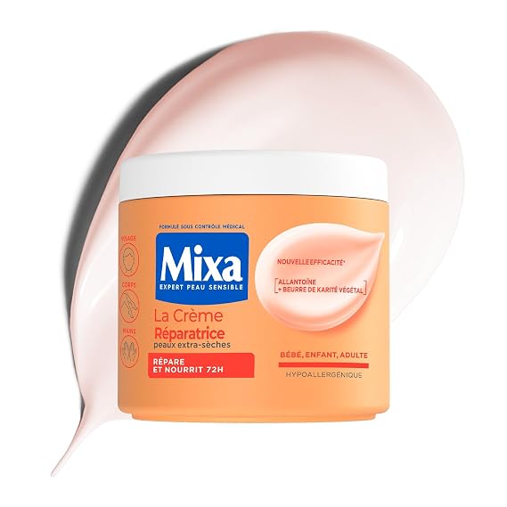 Mixa - Multi-purpose Repair Cream - Intense Nutrition 72H & Anti-Dryness - Sweet Almond & Apricot Oils - Extra-Dry Skin - Body, Face & Hands - 400 ml