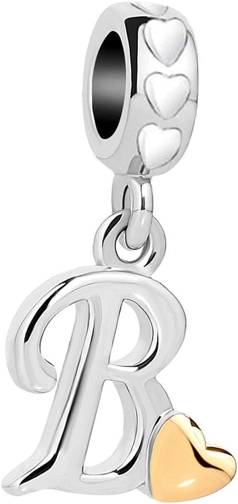 Silver A-Z Initial Letter Charm Compatible with Pandora Charms Bracelets Heart Alphabet Pendant for Women Jewelry