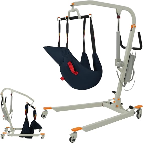 VOCIC Collapsible Electric Transfer Lift, Hydraulic Patient Lift for Seniors with Sling, Body Transfer Lift for Home Use, Lift Elderly from Bed to Chair, 330LBS Weight Capacity
