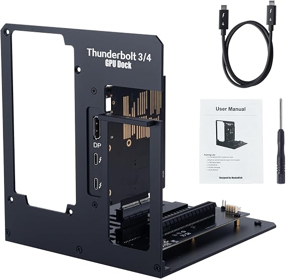 Aluminium EGPU Enclosure Thunderbolt 3/4 USB4 40GBps Pd 85W Charging External GPU Dock Compatible With Nvidia/AMD Graphics Cards On Win 10/11 Linux System, ATX Power Supply (MK-L18), Black