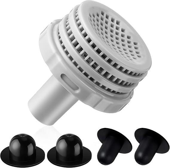Pushglossy 3 Set Swimming Pool Water Jet Connectors Replacement Parts Kit with Pool Inlet and Outlet Strainers & Filter Hole Plugs for 25022e, 1.25 Inch Fittings, Above Ground Pools (Gray)