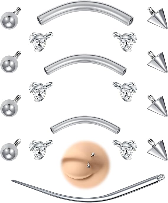 AVYRING Rook Piercing Jewellery 16G Stainless Steel Vertical Labret Lip Bars, Curved Barbell for Eyebrow, Daith, Helix, Conch, Tragus Cartilage Earrings & Thin Belly Button Piercing (Silver/Gold)