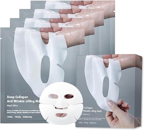 4 Pack Deep Collagen Overnight Mask,Bio-Collagen Real Deep Mask, Skinqueen Korean Collagen Films Deep Collagen Anti Wrinkle Firming Lifting Face Mask