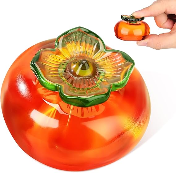 ABOOFAN Glass Persimmon Figurine, Hand Blown Crystal Fruit Decor
