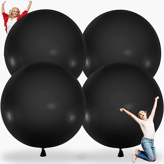 Karenhi 4 Pcs 72 Inch Giant Balloons Big Round Latex Jumbo Balloons Heavy Duty Inflatable Ball for Birthday Bridal Shower Party Decorations, Inflate with Air and Helium(Black)