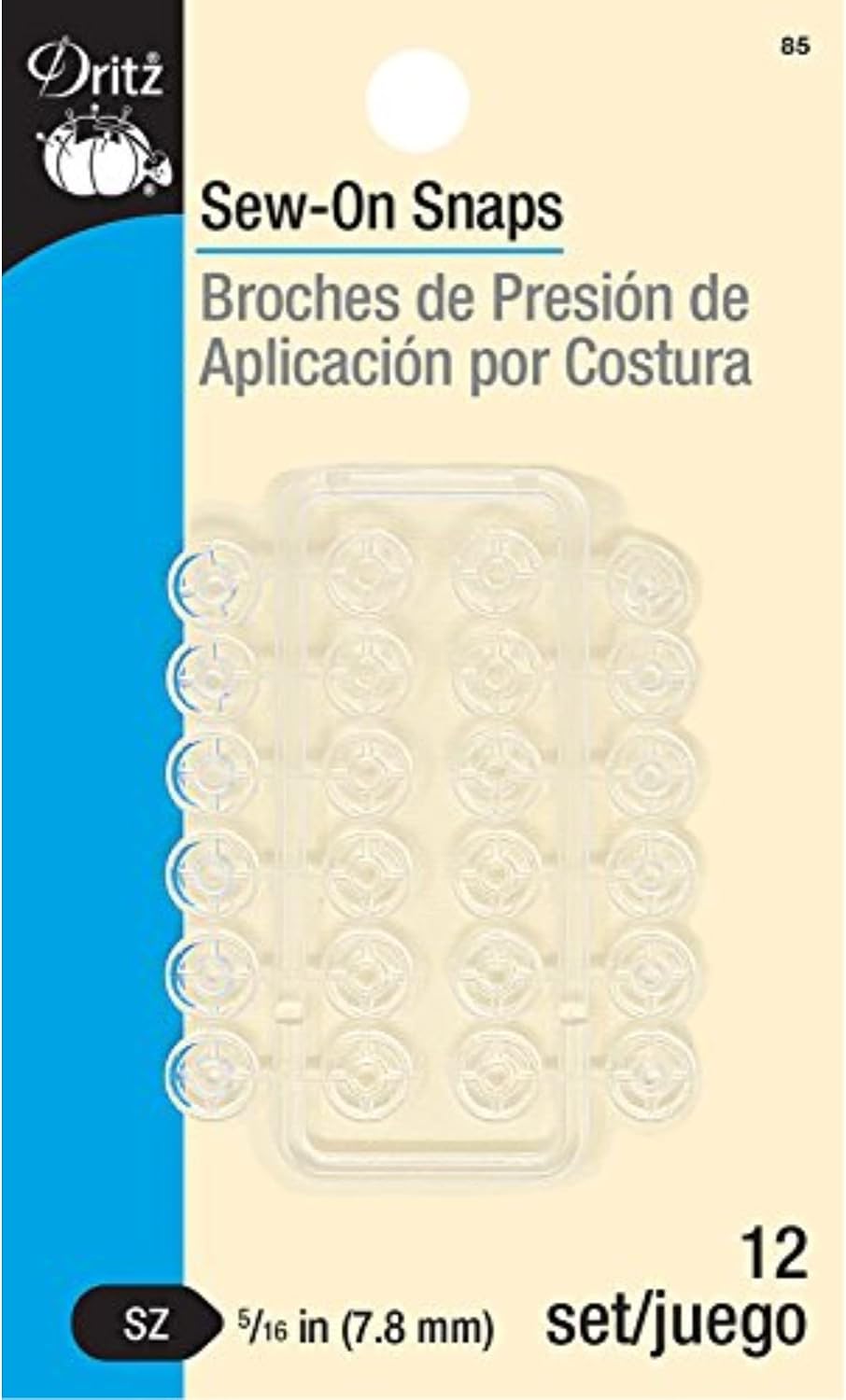 Dritz 80-1-1 Sew-On Snaps, Black, Size 1 8-Count