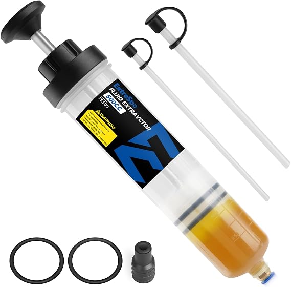 ExtreSpo 500ml Fluid Extractor, Fluid Syringe Pump, Oil Extractor for Cars Ships Engines Lawn Mowers Fluid Extraction and Filling, with 2 Transparent Hose
