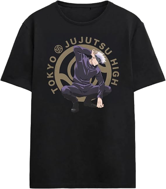 Jujutsu Kaisen Satoru Gojo Logo Adult Black Crew Neck Short Sleeve T-shirt