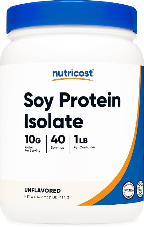 Nutricost Soy Protein Isolate Powder (Unflavored) 1LB | 10 Grams of Protein Per Serving, Vegan, GMO-Free & Gluten Free