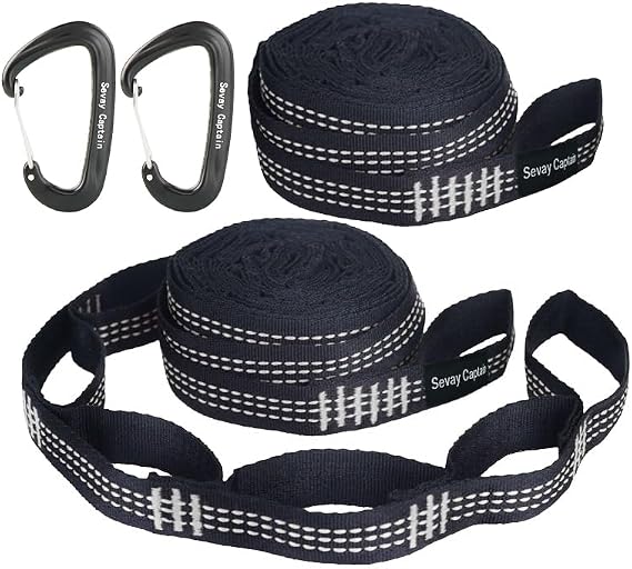Rope for Hammock,Hammock Tree,1000D Polyester, 21 Adjustable Points, Abrasion Resistant, Ideal for hammocks, tarpaulins. 2 Aluminum Carbine