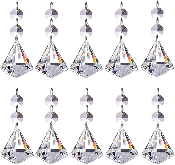 Aylifu Pack of 10 Crystal Glass Ball Chandelier Prisms Pendants Parts Beads Hanging Crystals Drops Suncatchers(30mm, Clear)