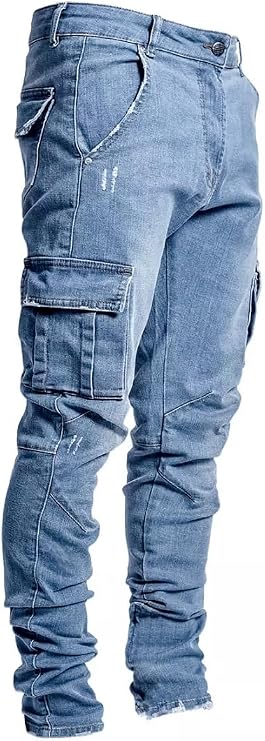 ABSECAI Mens Fashion Slim Fit Skinny Hip Hop Cargo Stretch Jeans