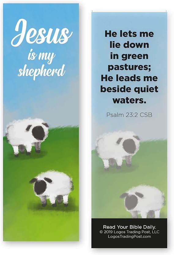 Jesus is My Shepherd, Psalm 23:2, Bulk Pack of 25 Christian Bookmarks for Kids, Childrens Bible Verse Book Markers, Sunday School Prizes with Memory Verses, Scripture Gifts for Kids & Youth