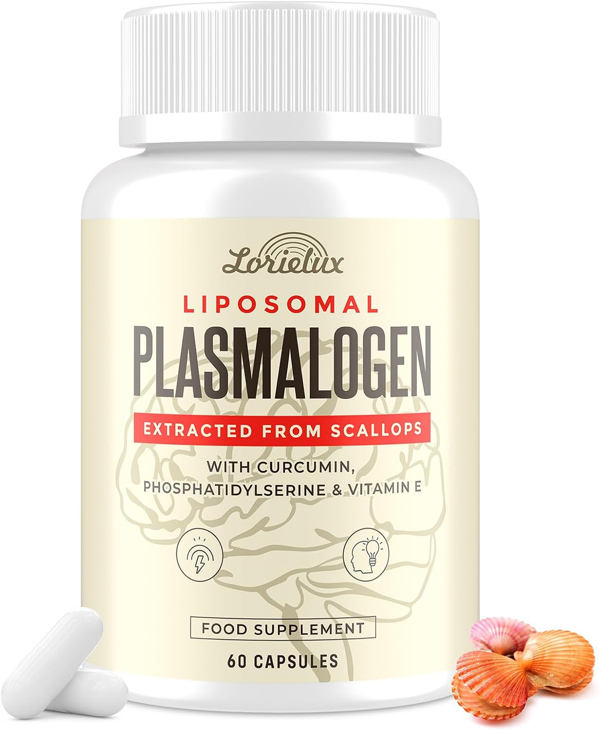 Liposomal Plasmalogen Nootropic Brain Supplement – Focus, Memory Support & Cognitive Function Support, Brain Nutrition Supplement with Vitamin E, Phosphatidylserine & Curcumin, 60 Day Supply