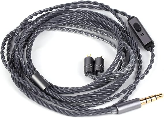 Linsoul Tripowin Grace Silver-Plated OFC in Ear Earphone Cable w/Mic | 1.25m Length, 3.5mm Audio Plug for Audiophile Replacement Cable, 2Pin