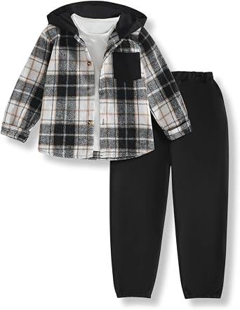 Size 2-6 Years Toddler Boys Clothes Plaid Hooded & Pants 2 Piece Set Kids Boys Fall Outfits Sets