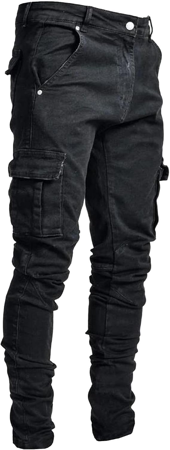 Men's Slim Distressed Straight Leg Comfort Flex Waist Pants Fit Stretch Jeans Ripped Skinny Jeans