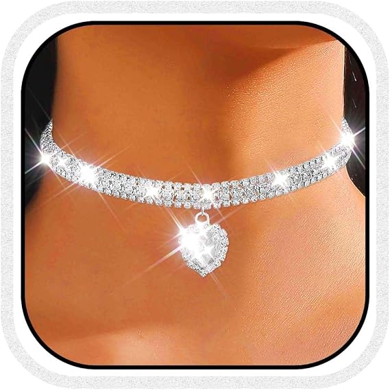 Rhinestone Choker Necklace Heart Pendant Diamond Row Necklaces Sparkly Crystal Prom Chain Jewerly Accessories for Women