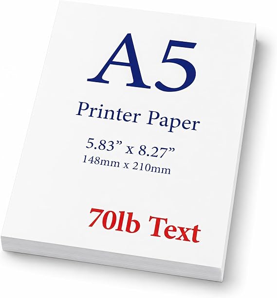 Premium A5 Printer Paper 5.83" x 8.27" 70lb Text (105gsm) - 100 Sheets