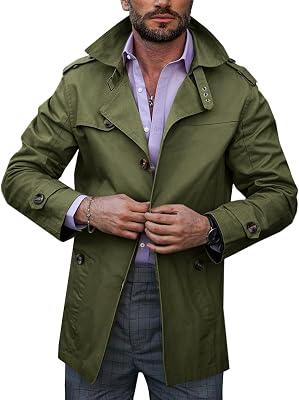 Runcati Mens Trench Coat Single Breasted Mid Length Slim Fit Notch Lapel Windbreaker Jackets