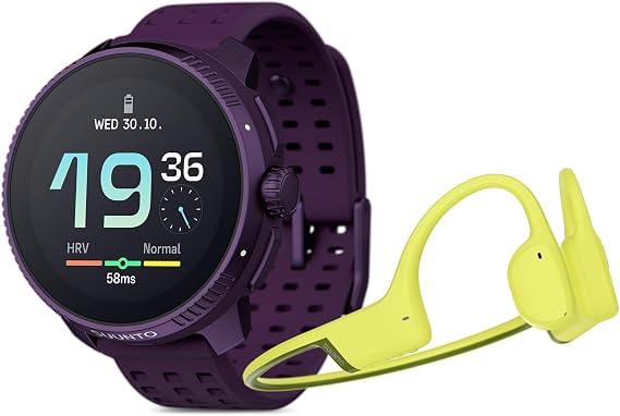 SUUNTO Race Titanium GPS Sports Watch Amethyst, Sonic Bone Conduction Headphone Lime