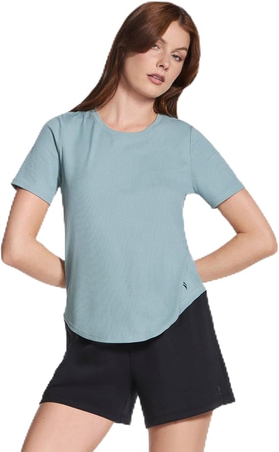 Skechers Women's GO Walk Luxe Rib Tee, L, Desert Green