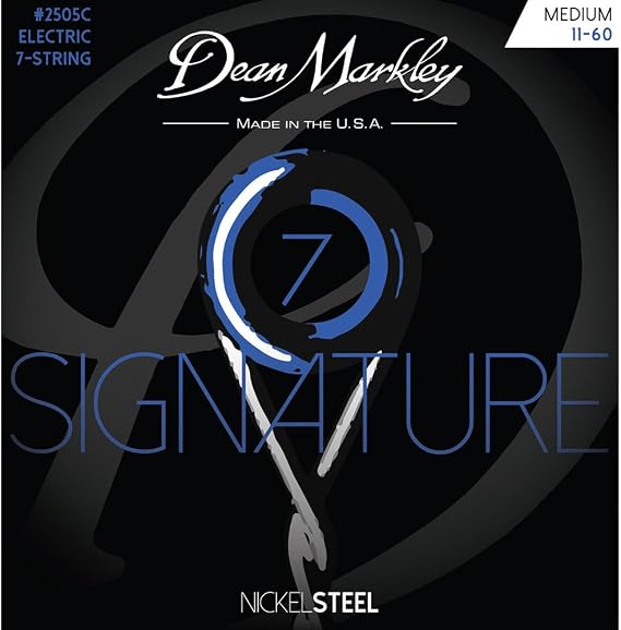 Electric Guitar Strings Nickel Steel Signature 7 String Set. Nickel Wound Guitar Strings Medium, Soft Electric Guitar Strings for a Superior Tone and Sustainability, 11-60, 2505C Medium Gauge