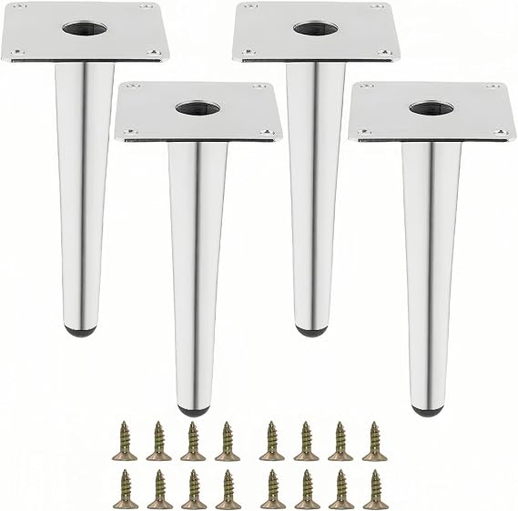 Silver Metal Furniture Legs Heavy Duty Straight Furniture Feet DIY Modern Replacement Legs for Cabinet Sofa Couch Chair-Set of 4 (Silver, 8")