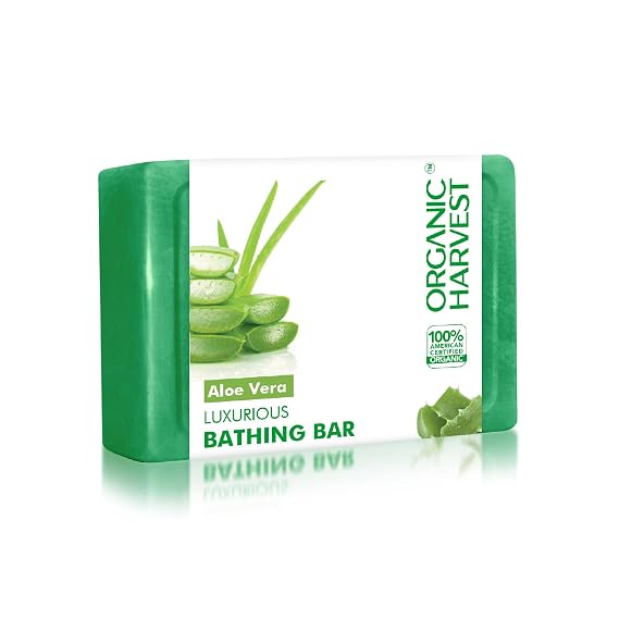 Organic Harvest Luxurious Bathing Bar: Aloe Vera | Aloe Vera Soap for Soft Skin | Aloe Vera Bathing Soap for Gentle Cleansing | 100% American Certified Organic | Sulphate & Paraben-free, 125gm