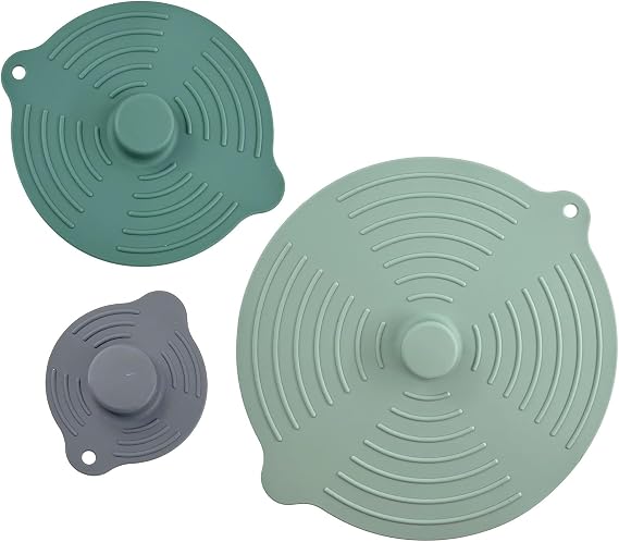 GEEZY Set of 3 Silicone Food Covers - Reusable Lids for Bowls, Pots & Cups - Microwave Splatter Guard, Dishwasher Safe Kitchen Storage Accessories