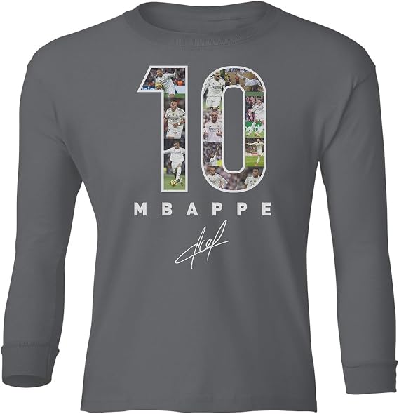 Mbappe-Inspired 10 Collage Graphic - Madrid Tribute Youth Long Sleeve T-Shirt