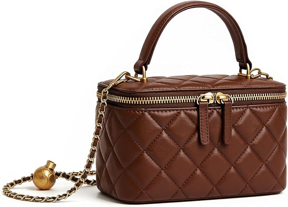 Mini Quilted Crossbody Purse for Women Small Leather Square Box Designer Top Handle Bag Evening Handbag with Chain Strap