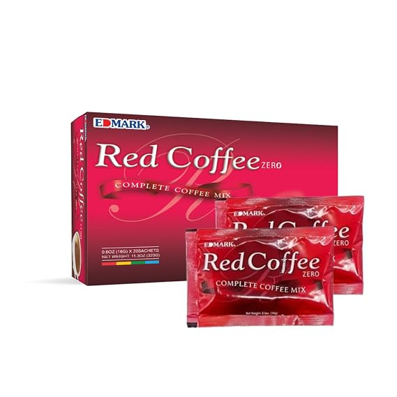EDMARK ZERO Red Coffee | Low Sugar Ginseng Coffee Powder | 20 Sachets/Box