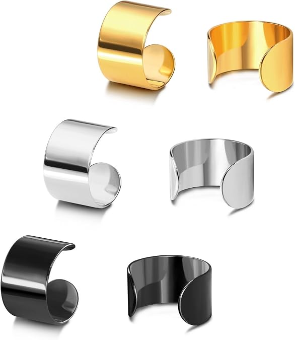 JEWELRIESHOP Earcuffs Stainless Steel Ear Cuffs Helix Cartilage Clip on Wrap Punk Earrings for Women Men Non Piercing Adjustable