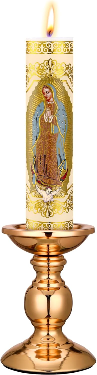 Cirios Pascual Catolico Paschal Candle with Holder Catholic First Communion Baptism Gift Virgen De Guadalupe Cross Prayer Candle Decoration for Catholic First Communion Church SuppliesGuadalupe