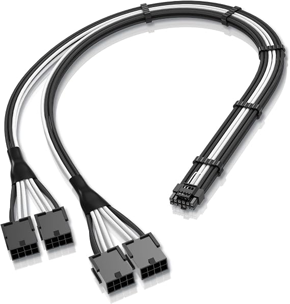 EZDIY-FAB GPU Power Sleeved Cable Extension, 16pin(12+4) 12VHPWR PCIe 5.0 Connector Male to 4X PCIE 8 PIN for RTX 3090Ti/RTX4090/RTX4080, with