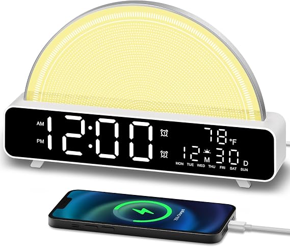 HAODINGMAI Sunrise Alarm Clock Wake Up Light with Sunrise Simulation White Noise Machine Touch Control Bedside Lamps Colors Atmosphere Lamp 306090 Sleep Timer 13 Nature Sounds