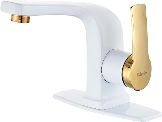 Modern White Bathroom Faucet,Single Handle Commercial Bathroom Sink Faucet Single Hole with 6 Inches Deck Kohonby