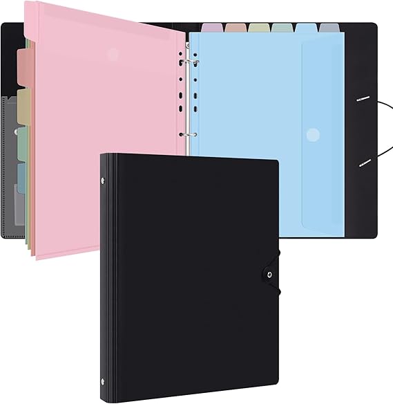 Uquelic A4 Ring Binder with 12 Pcs Punched Pockets - Upgraded Folders for Paperwork, Plastic Popper Wallets - Document Organiser for Home Office School (Macaron Color)