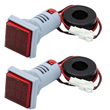 2PCS LED Display Panel Digital Voltmeter Ammeter Dual Display 22mm Square Panel AC 60-500V 0-100A for Industrial Equipment and Power System (red)