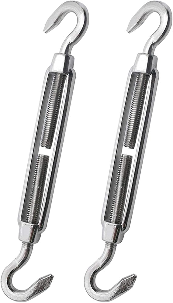 2PCS M8 Hook & Hook Turnbuckle Wire Rope Tension | 304 Stainless Steel, Heavy Duty