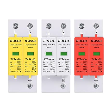 AC SPD 2P 385V 20KA 40KA 60KA House Lightning Surge Protector Surge Protective Device Low-voltage Arrester Device 10KA 30KA 35mm DIN Rail Mounting (20-40KA)