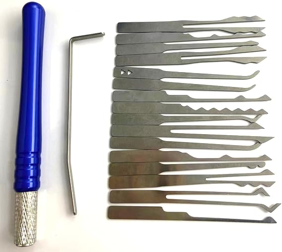 QiDAi New Lock Picking Tools Stainless Steel Pick Hook with Handle, Lockpick Set for Various Locks,Suit for Beginners, Locksmiths, and Family (C(17PCS))