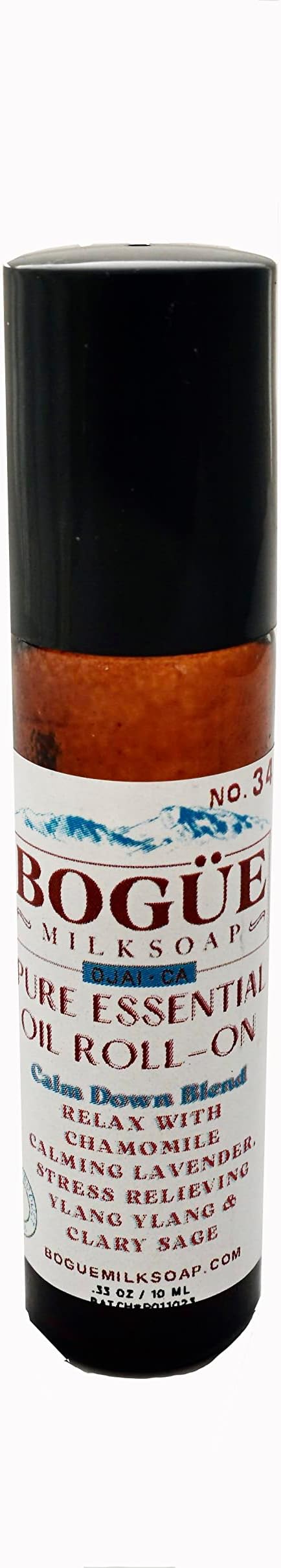 Pure Essential Oil Roll-On Bogue Wellness No.34 Calm Down Blend- Relieve Stress with Calming Chamomile & Lavender with Frankincense, Clary Sage & Ylang Ylang