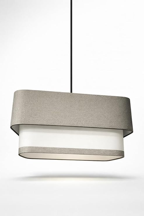 Modern Sarkıt Avize, Kumaş Kaplama Çift Katmanlı Silindir Tavan Lambası, Salon & Yemek Odası İçin Dekoratif LED Uyumlu Aydınlatma (Bej/Gri) [Enerji Sınıfı A]